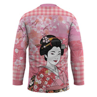 Japanese Geisha Cherry Blossom Hockey Jersey Pink Palaka Hawaii Pattern Fusion Design