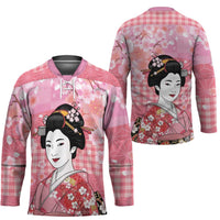 Japanese Geisha Cherry Blossom Hockey Jersey Pink Palaka Hawaii Pattern Fusion Design