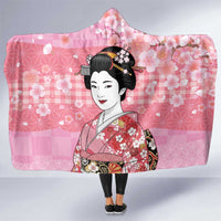 Japanese Geisha Cherry Blossom Hooded Blanket Pink Palaka Hawaii Pattern Fusion Design