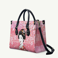 Japanese Geisha Cherry Blossom Leather Bag Pink Palaka Hawaii Pattern Fusion Design