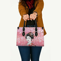 Japanese Geisha Cherry Blossom Leather Bag Pink Palaka Hawaii Pattern Fusion Design