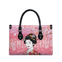 Japanese Geisha Cherry Blossom Leather Bag Pink Palaka Hawaii Pattern Fusion Design
