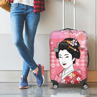Japanese Geisha Cherry Blossom Luggage Cover Pink Palaka Hawaii Pattern Fusion Design