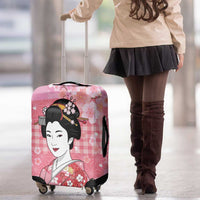 Japanese Geisha Cherry Blossom Luggage Cover Pink Palaka Hawaii Pattern Fusion Design