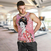 Japanese Geisha Cherry Blossom Men Tank Top Pink Palaka Hawaii Pattern Fusion Design