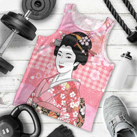 Japanese Geisha Cherry Blossom Men Tank Top Pink Palaka Hawaii Pattern Fusion Design