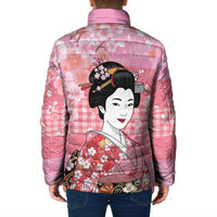 Japanese Geisha Cherry Blossom Padded Jacket Pink Palaka Hawaii Pattern Fusion Design