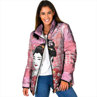 Japanese Geisha Cherry Blossom Padded Jacket Pink Palaka Hawaii Pattern Fusion Design