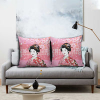 Japanese Geisha Cherry Blossom Pillow Cover Pink Palaka Hawaii Pattern Fusion Design