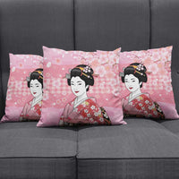 Japanese Geisha Cherry Blossom Pillow Cover Pink Palaka Hawaii Pattern Fusion Design