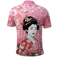 Japanese Geisha Cherry Blossom Polo Shirt Pink Palaka Hawaii Pattern Fusion Design