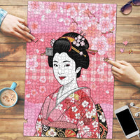 Japanese Geisha Cherry Blossom Puzzle Pink Palaka Hawaii Pattern Fusion Design