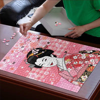 Japanese Geisha Cherry Blossom Puzzle Pink Palaka Hawaii Pattern Fusion Design