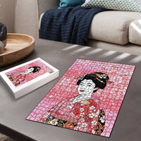 Japanese Geisha Cherry Blossom Puzzle Pink Palaka Hawaii Pattern Fusion Design