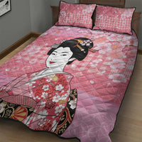 Japanese Geisha Cherry Blossom Quilt Bed Set Pink Palaka Hawaii Pattern Fusion Design