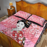 Japanese Geisha Cherry Blossom Quilt Bed Set Pink Palaka Hawaii Pattern Fusion Design