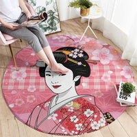 Japanese Geisha Cherry Blossom Round Carpet Pink Palaka Hawaii Pattern Fusion Design