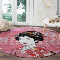 Japanese Geisha Cherry Blossom Round Carpet Pink Palaka Hawaii Pattern Fusion Design