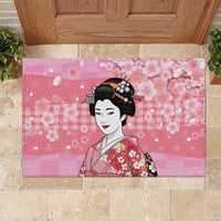 Japanese Geisha Cherry Blossom Rubber Doormat Pink Palaka Hawaii Pattern Fusion Design