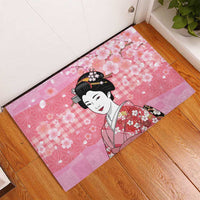 Japanese Geisha Cherry Blossom Rubber Doormat Pink Palaka Hawaii Pattern Fusion Design