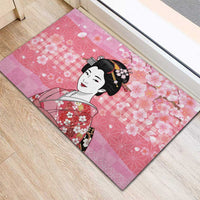 Japanese Geisha Cherry Blossom Rubber Doormat Pink Palaka Hawaii Pattern Fusion Design