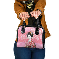 Japanese Geisha Cherry Blossom Shoulder Handbag Pink Palaka Hawaii Pattern Fusion Design