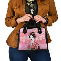 Japanese Geisha Cherry Blossom Shoulder Handbag Pink Palaka Hawaii Pattern Fusion Design
