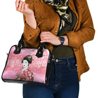 Japanese Geisha Cherry Blossom Shoulder Handbag Pink Palaka Hawaii Pattern Fusion Design