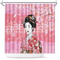 Japanese Geisha Cherry Blossom Shower Curtain Pink Palaka Hawaii Pattern Fusion Design