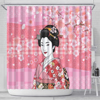 Japanese Geisha Cherry Blossom Shower Curtain Pink Palaka Hawaii Pattern Fusion Design