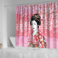 Japanese Geisha Cherry Blossom Shower Curtain Pink Palaka Hawaii Pattern Fusion Design