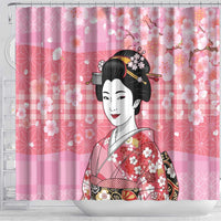 Japanese Geisha Cherry Blossom Shower Curtain Pink Palaka Hawaii Pattern Fusion Design