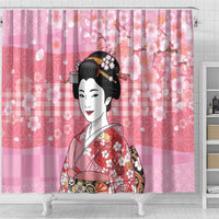 Japanese Geisha Cherry Blossom Shower Curtain Pink Palaka Hawaii Pattern Fusion Design