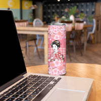 Japanese Geisha Cherry Blossom Skinny Tumbler Pink Palaka Hawaii Pattern Fusion Design