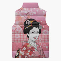 Japanese Geisha Cherry Blossom Sleeveless Puffer Jacket Pink Palaka Hawaii Pattern Fusion Design