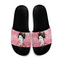Japanese Geisha Cherry Blossom Slide Sandals Pink Palaka Hawaii Pattern Fusion Design