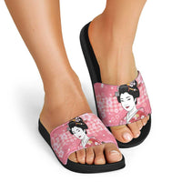 Japanese Geisha Cherry Blossom Slide Sandals Pink Palaka Hawaii Pattern Fusion Design