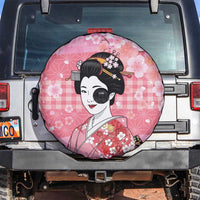 Japanese Geisha Cherry Blossom Spare Tire Cover Pink Palaka Hawaii Pattern Fusion Design