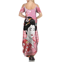 Japanese Geisha Cherry Blossom Summer Maxi Dress Pink Palaka Hawaii Pattern Fusion Design