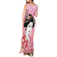 Japanese Geisha Cherry Blossom Tank Maxi Dress Pink Palaka Hawaii Pattern Fusion Design