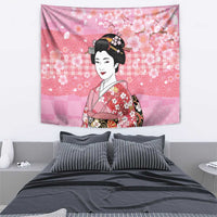 Japanese Geisha Cherry Blossom Tapestry Pink Palaka Hawaii Pattern Fusion Design
