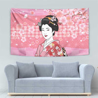 Japanese Geisha Cherry Blossom Tapestry Pink Palaka Hawaii Pattern Fusion Design