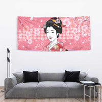 Japanese Geisha Cherry Blossom Tapestry Pink Palaka Hawaii Pattern Fusion Design