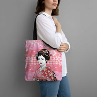 Japanese Geisha Cherry Blossom Tote Bag Pink Palaka Hawaii Pattern Fusion Design