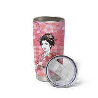 Japanese Geisha Cherry Blossom Tumbler Cup Pink Palaka Hawaii Pattern Fusion Design LT19 - Polynesian Pride