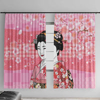 Japanese Geisha Cherry Blossom Window Curtain Pink Palaka Hawaii Pattern Fusion Design