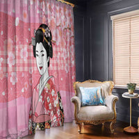 Japanese Geisha Cherry Blossom Window Curtain Pink Palaka Hawaii Pattern Fusion Design