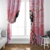Japanese Geisha Cherry Blossom Window Curtain Pink Palaka Hawaii Pattern Fusion Design