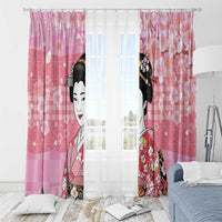 Japanese Geisha Cherry Blossom Window Curtain Pink Palaka Hawaii Pattern Fusion Design