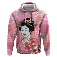 Japanese Geisha Cherry Blossom Zip Hoodie Pink Palaka Hawaii Pattern Fusion Design LT19 Pullover Hoodie Pink - Polynesian Pride
